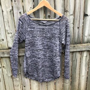 Athleta Shanti Knit Top heathered gray silver M